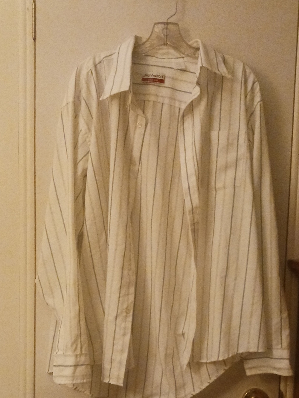 Men's White Button-Down Shirt with Thin Blue Pinstripes